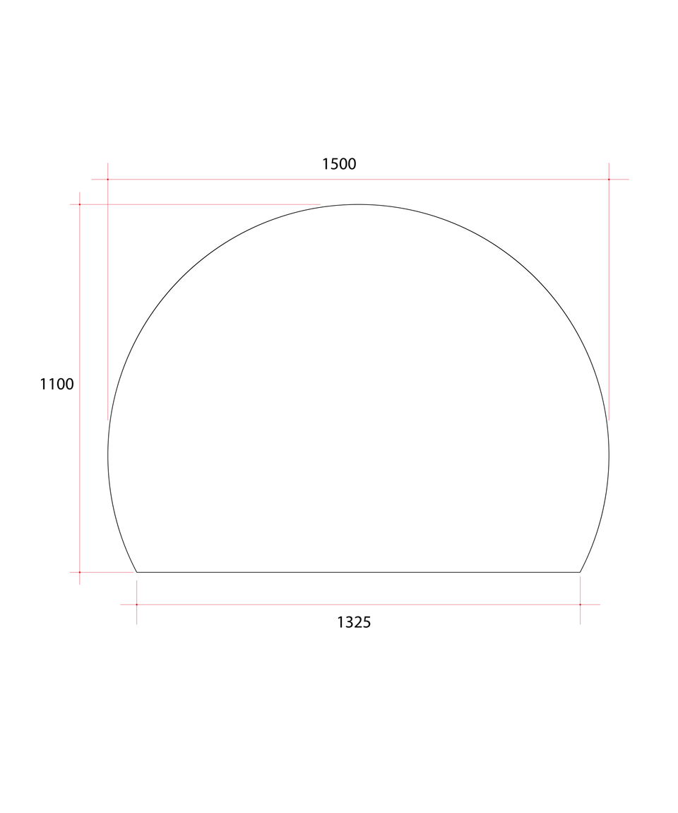 Ablaze HD1511GTD D-Shaped Polished Edge Mirror with Demister technical drawing (HD1511GTD)