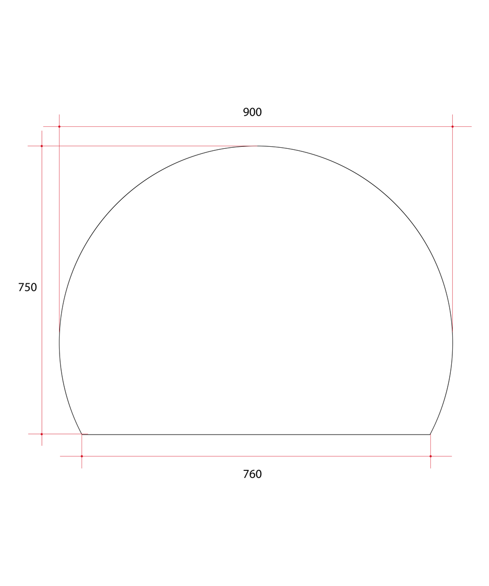Ablaze HD9075GTD D-Shaped Polished Edge Mirror with Demister technical drawing (HD9075GTD)