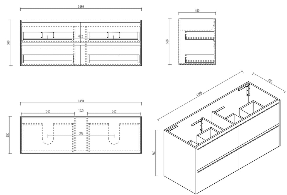 Hera 1500mm Wall-Hung Vanity Tasmanian Oak - HE-150W