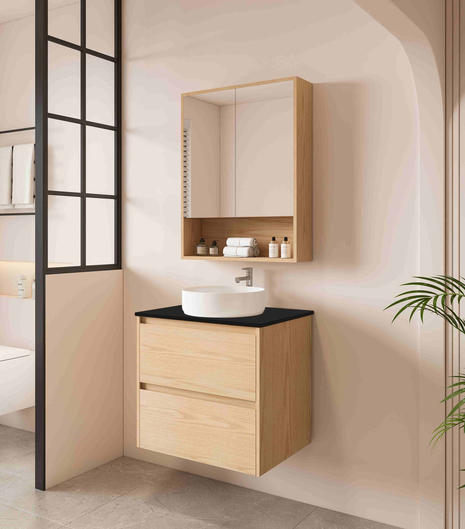 Hera 600mm Wall Hung Vanity Tasmanian Oak - HE-60W-TO_ST-60-BK_1