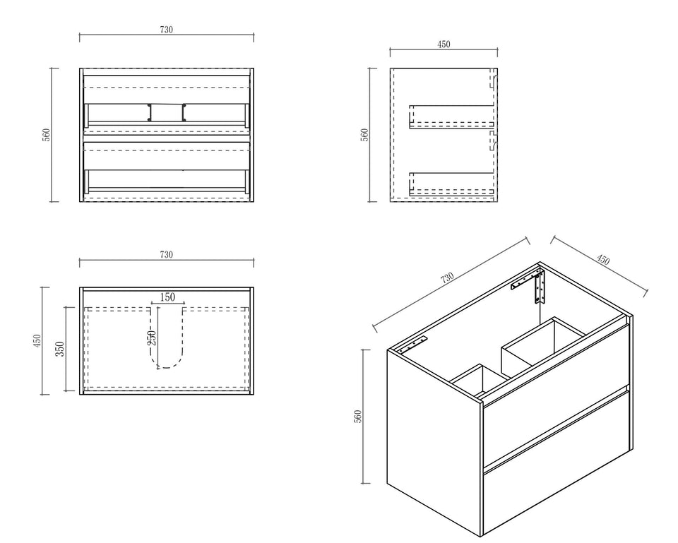 Hera 750mm Wall-Hung Vanity Black Oak - HE-75W