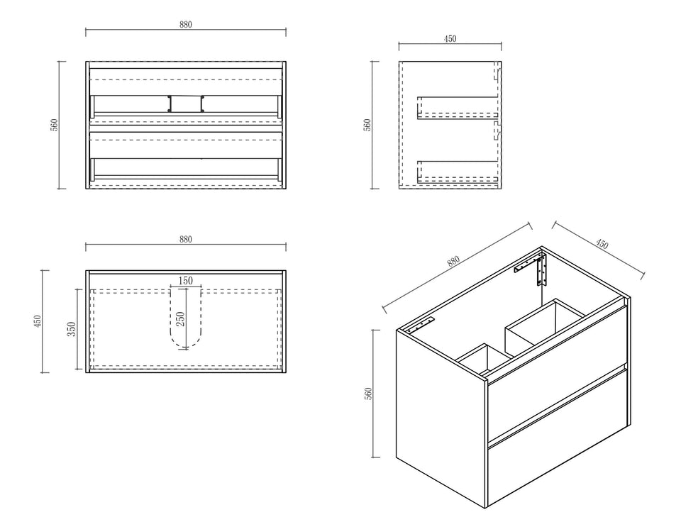 Hera 900mm Wall Hung Vanity Tasmanian Oak - HE-90W