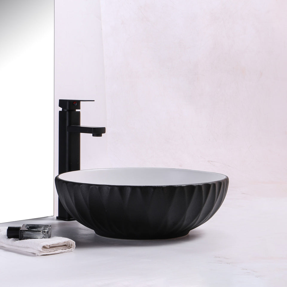 Ovia Art Ruby Matt Black and Matt White Textured Above Counter Basin 400mm x 135mm