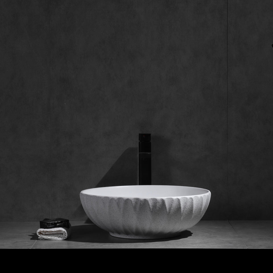 Ovia Claya Art Ruby Matt White Textured Above Counter Basin 400mm x 135mm