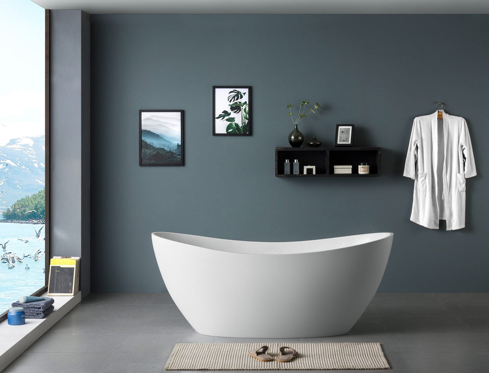 Ikaris 1500mm Double High Back Gloss White Freestanding Acrylic No Overflow Bath Tub
