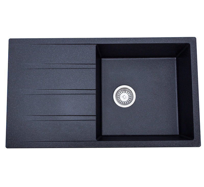Modern National Dello Single Bowl With Drainer Black Finish - 860x500x210