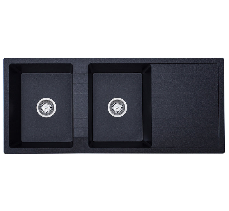 Riva Double Bowl With Drainer Black 1160 x 500 x 210mm