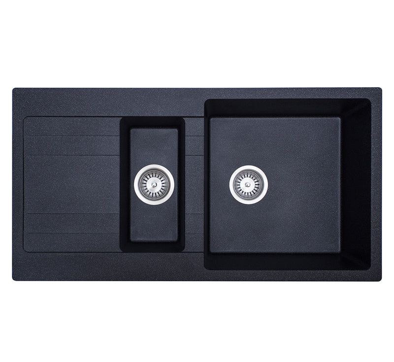 Riva 1 & 1/2 Bowl With Drainer Black