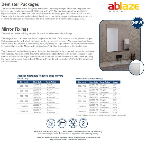 Thermogroup Rectangle Polished Edge Mirror Glue-to-Wall