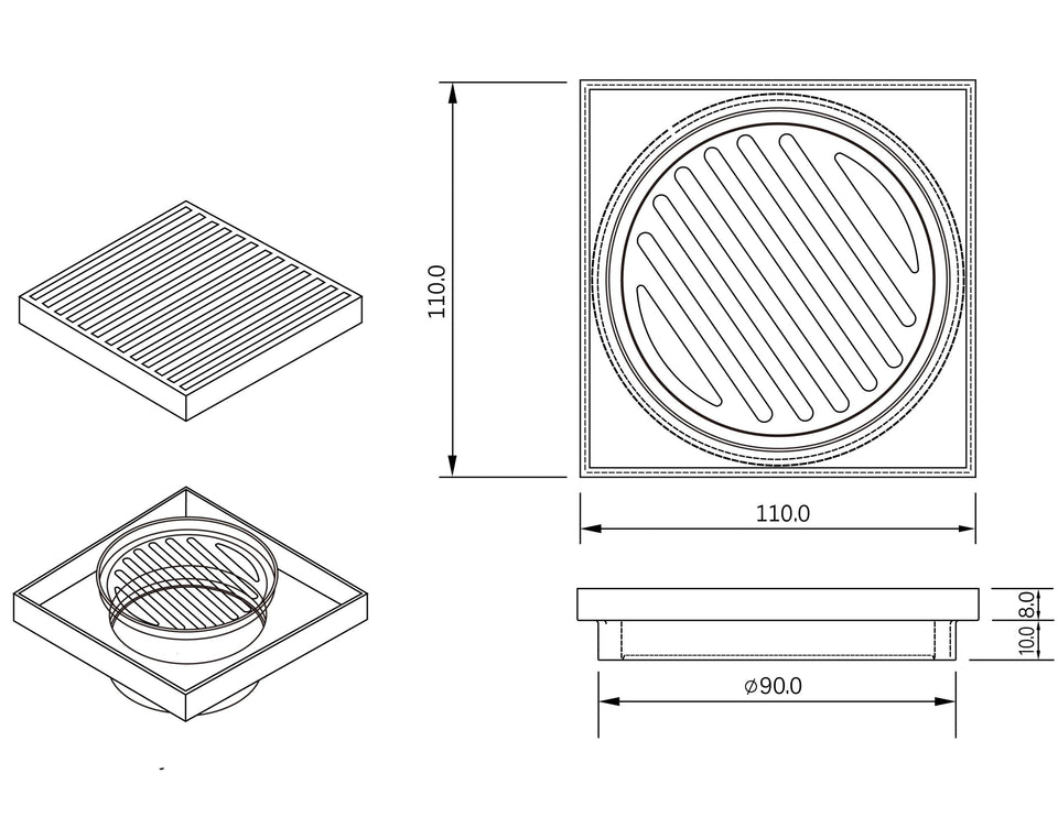 Todi Mila Square Slim Grill Linear Floor Waste