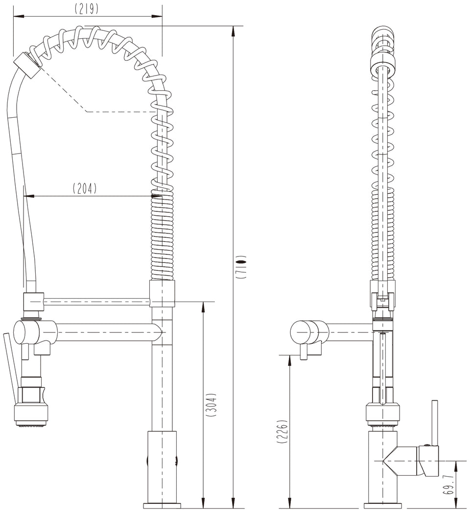 Modern National Halo Spring Multi-Function Kitchen Mixer technical drawing (K0044BK)