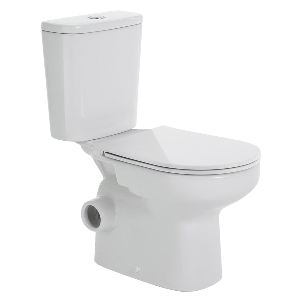 Fienza Petra Close Coupled Toilet Suite left Skew Trap Gloss White Slim Seat
