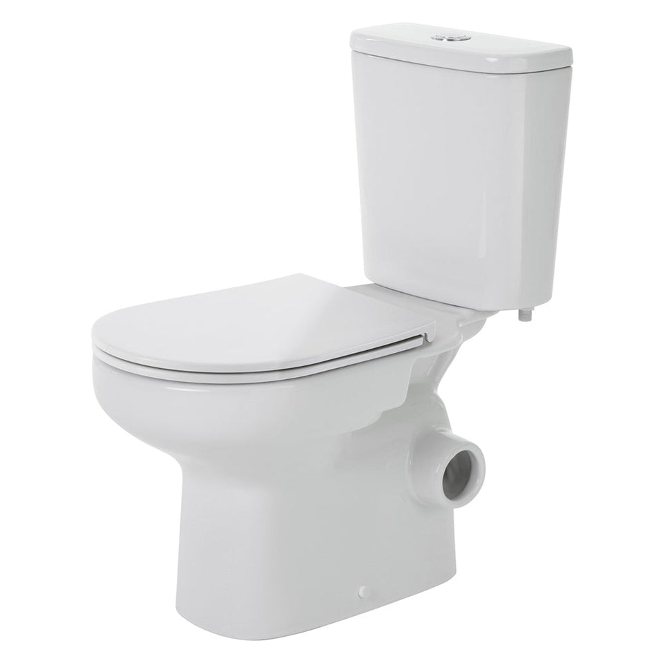 Fienza Petra Close Coupled Toilet Suite Right Skew Trap Gloss White Slim Seat