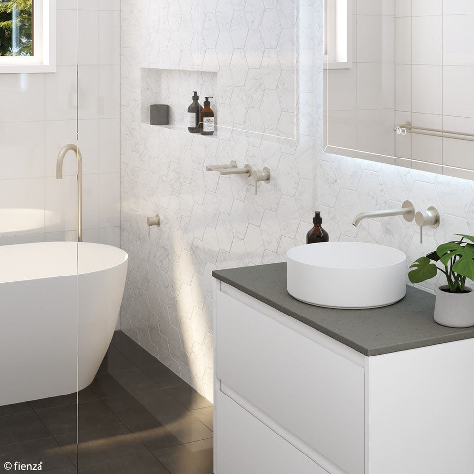 Fienza KAYA Wall Basin Bath Mixer Set Round Plates Outlet