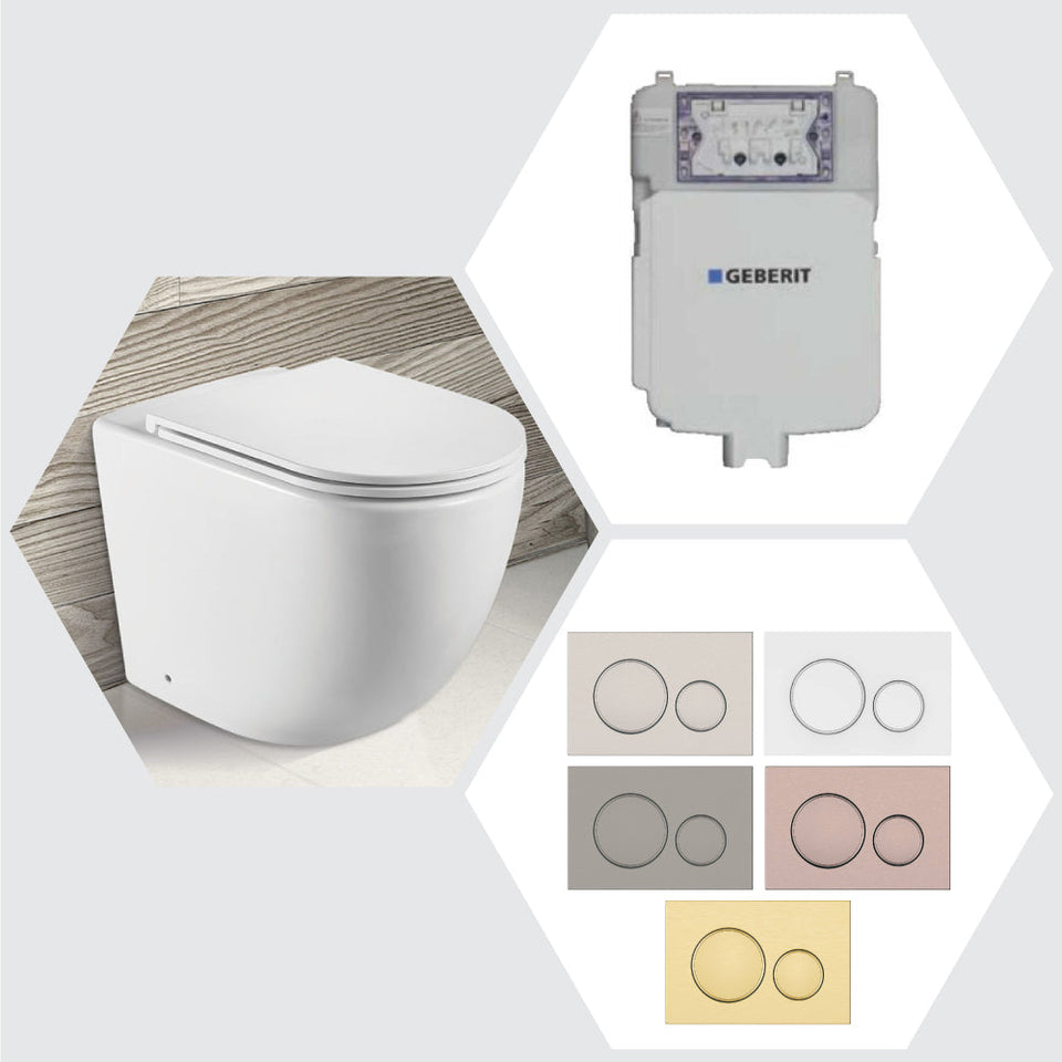 Geberit Sigma 8 Fienza Koko Rimless Tornado In Wall Cistern Toilet Suite Gloss White Colour Button