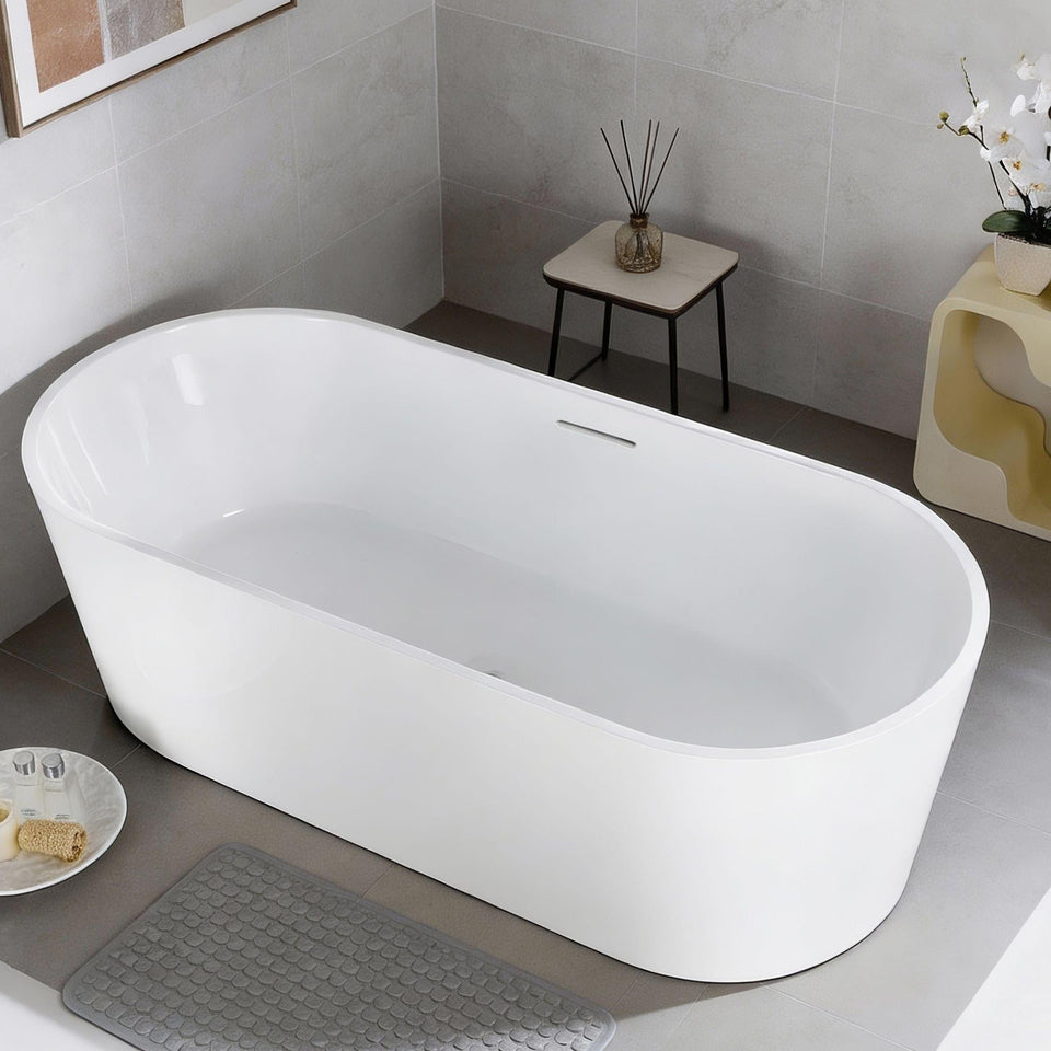 LUKKA AGENA FREESTANDING BATHTUB WITH OVERFLOW GLOSS WHITE (AVAILABLE IN MULTIPLE SIZES)
