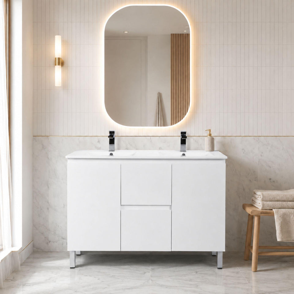 LUKKA ALPHA GLOSS WHITE 1200MM DOUBLE BOWL FLOOR STANDING VANITY