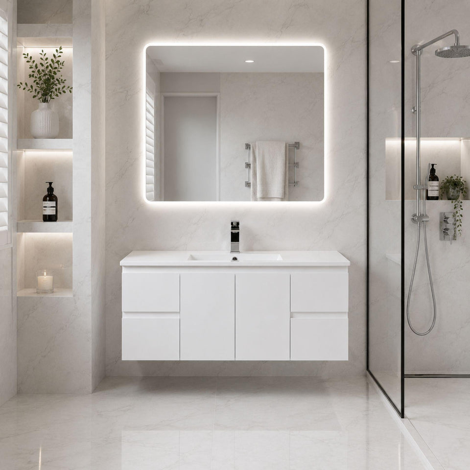 LUKKA ALPHA GLOSS WHITE 1200MM SINGLE BOWL WALL HUNG VANITY