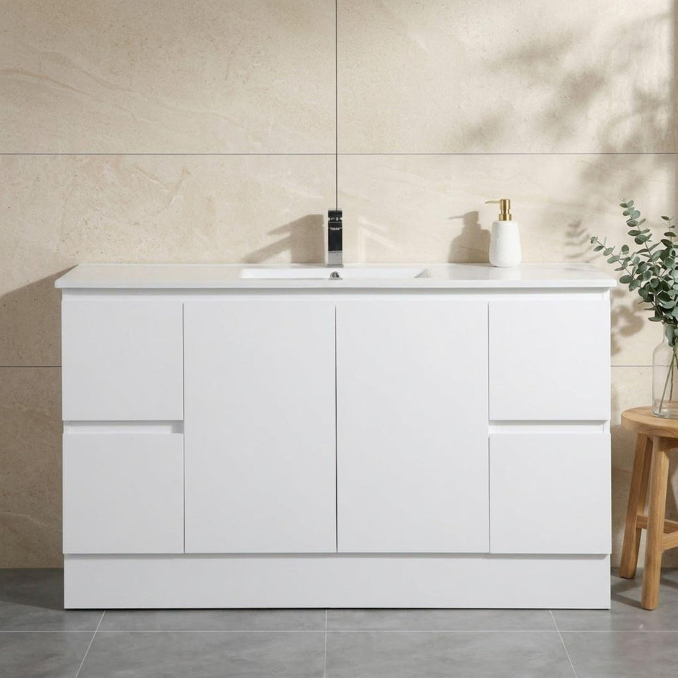 LUKKA ALPHA GLOSS WHITE 1500MM SINGLE BOWL FLOOR STANDING VANITY WITH KICKBOARD