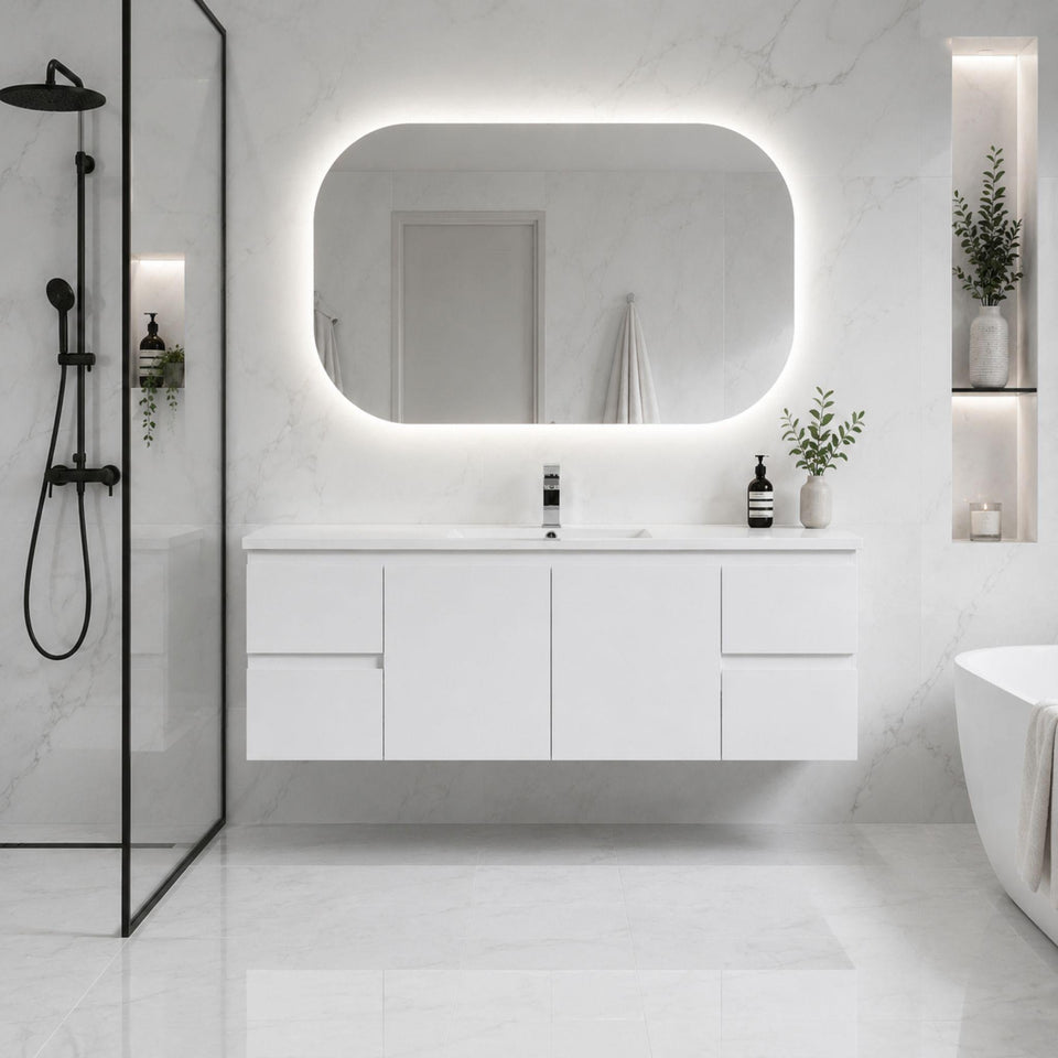 LUKKA ALPHA GLOSS WHITE 1500MM SINGLE BOWL WALL HUNG VANITY