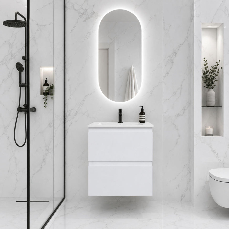LUKKA ALPHA GLOSS WHITE 600MM SINGLE BOWL WALL HUNG VANITY