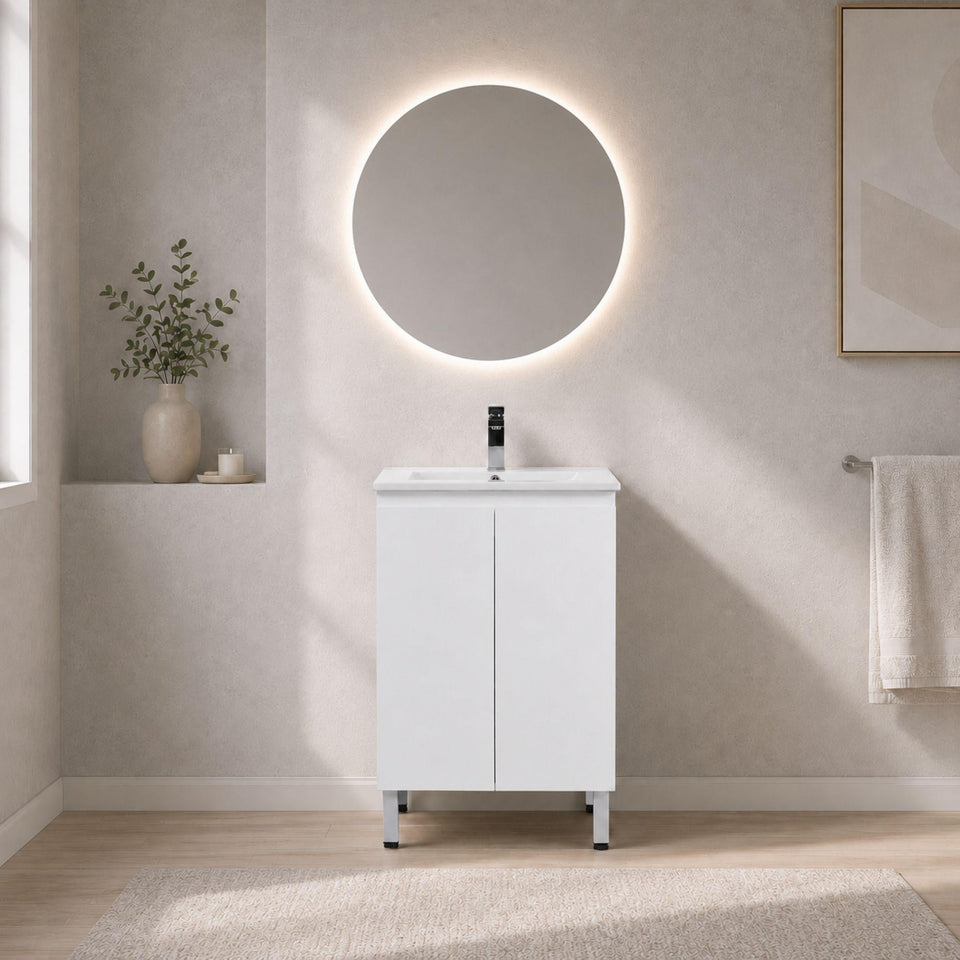 LUKKA ALPHA ENSUITE GLOSS WHITE 600MM SPACE SAVING FLOOR STANDING VANITY