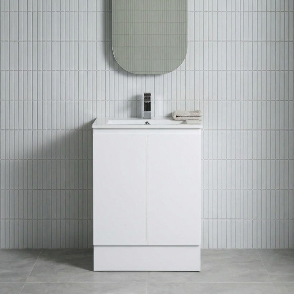 LUKKA ALPHA GLOSS WHITE 600MM SINGLE BOWL FLOOR STANDING VANITY WITH KICKBOARD