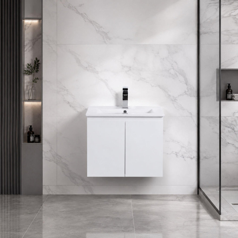 LUKKA ALPHA GLOSS WHITE 600MM SINGLE BOWL WALL HUNG VANITY