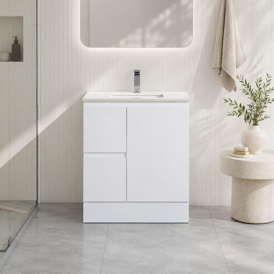 Lukka Alpha Single Bowl Floor Standing Vanity with Kickboard (available in Left and Right Hand Drawer)
