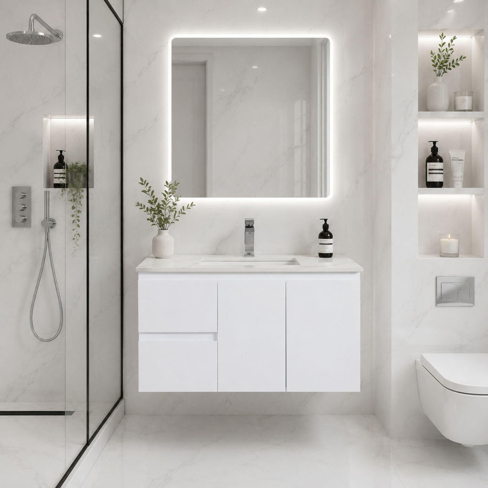Lukka Alpha Single Bowl Wall Hung Vanity (available in Left and Right Hand Drawer) - 900mm (LK-AL94LW)
