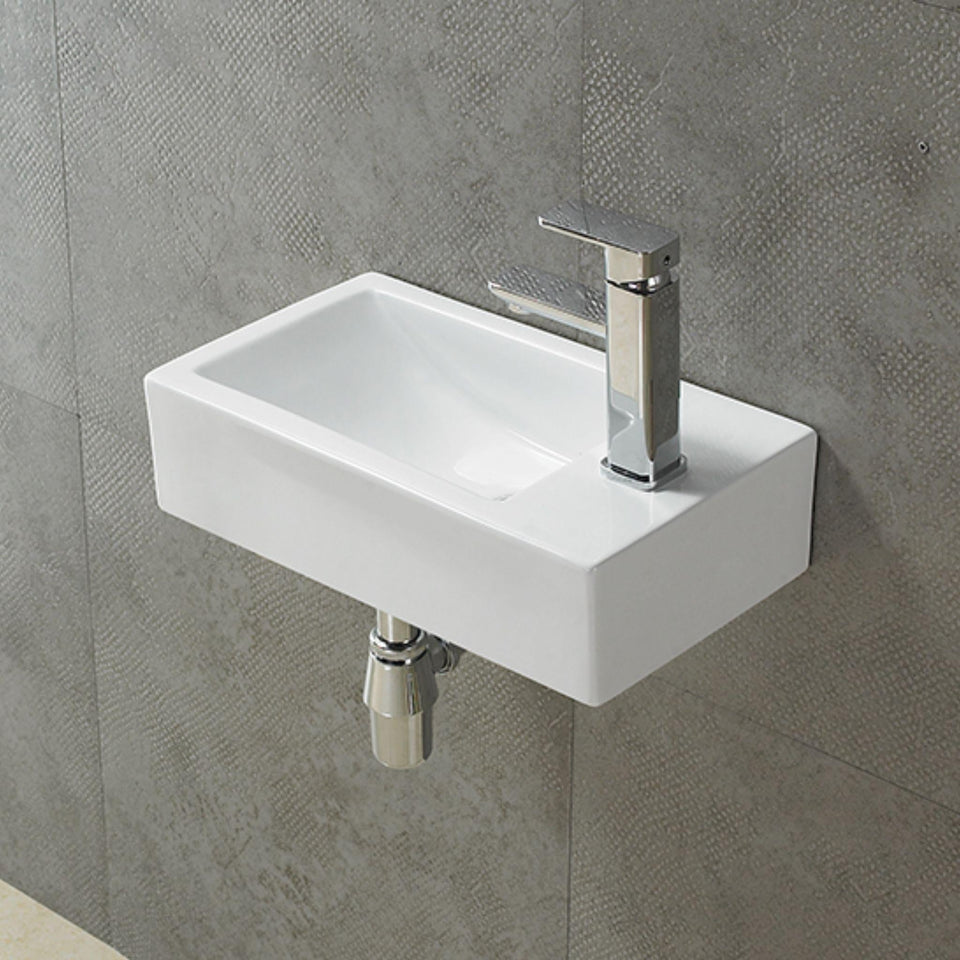 LUKKA CRETE RIGHT HAND WALL HUNG MINI BASIN GLOSS WHITE 457MM