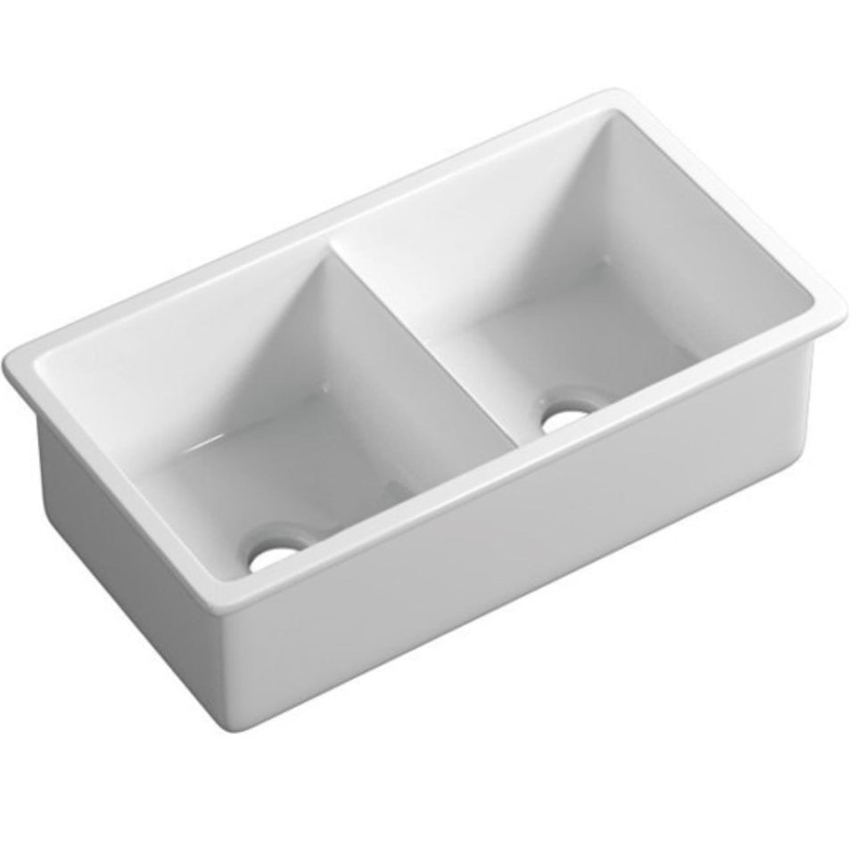 Lukka Procida Inset and Undermount Fireclay Double Bowl Sink 813MM