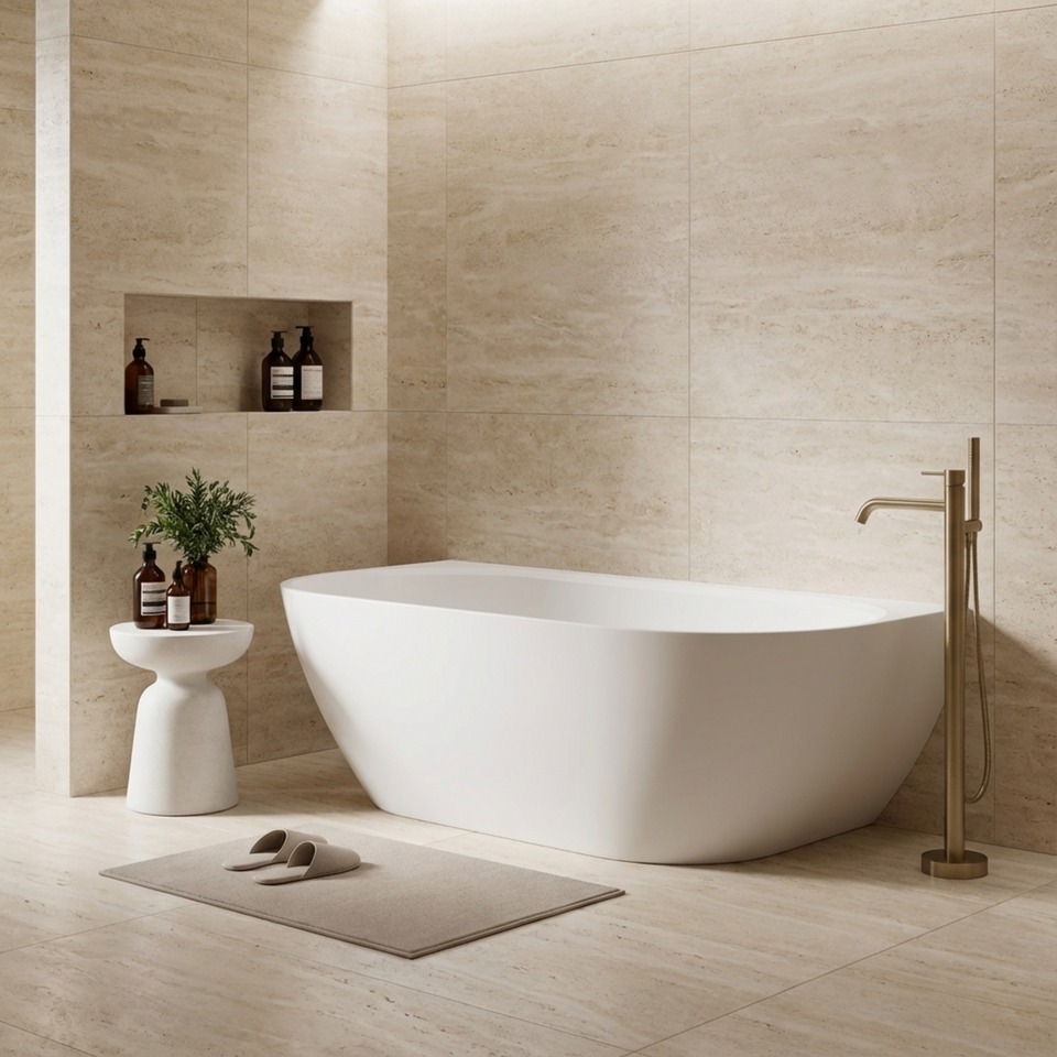 LUKKA ELLIPS BACK TO WALL FREESTANDING BATHTUB GLOSS WHITE (AVAILABLE IN 1500MM AND 1700MM)