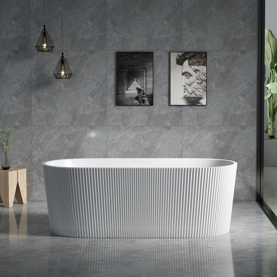 LUKKA AGENA FLUTED FREESTANDING BATHTUB OVERFLOW GLOSS WHITE (AVAILABLE IN 1500MM AND 1700MM)