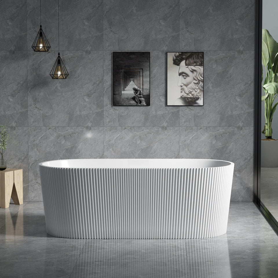 LUKKA AGENA FLUTED FREESTANDING BATHTUB GLOSS WHITE (AVAILABLE IN 1500MM AND 1700MM)
