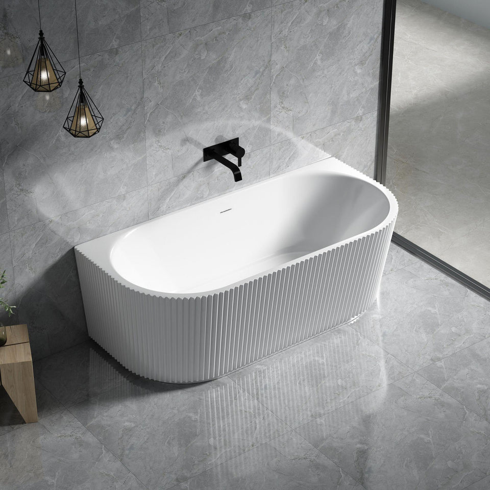 LUKKA BINGIE FLUTED SKIRT BACK TO WALL BATHTUB OVERFLOW GLOSS WHITE (AVAILABLE IN 1500MM AND 1700MM)