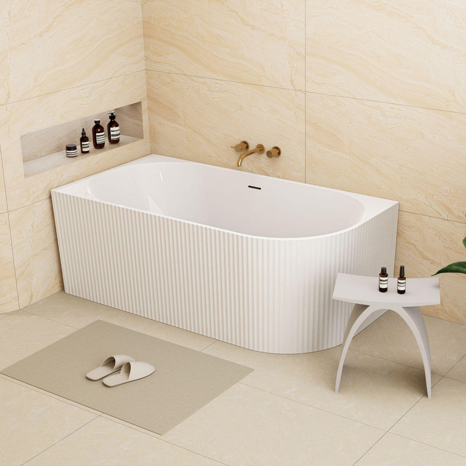 LUKKA BINGE FLUTED FREESTANDING LEFT CORNER BATHTUB OVERFLOW GLOSS WHITE (AVAILABLE IN 1500MM AND 1700MM)