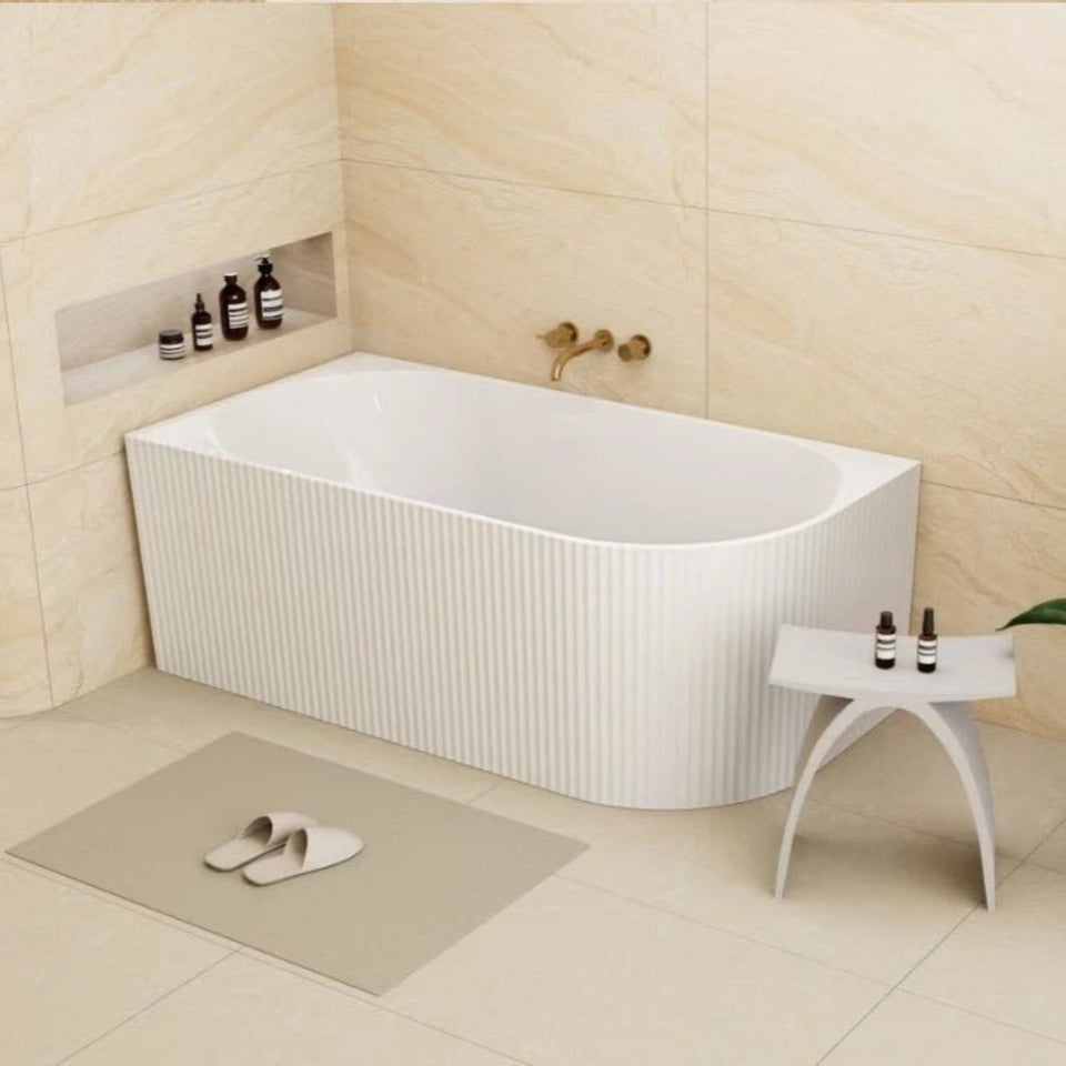 LUKKA BINGE FLUTED FREESTANDING LEFT CORNER BATHTUB GLOSS WHITE (AVAILABLE IN 1500MM AND 1700MM)