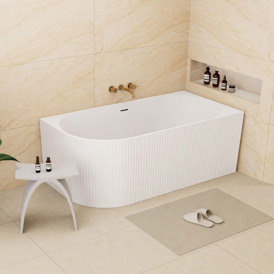 LUKKA BINGE FLUTED FREESTANDING RIGHT CORNER BATHTUB OVERFLOW MATTE WHITE (AVAILABLE IN 1500MM AND 1700MM)