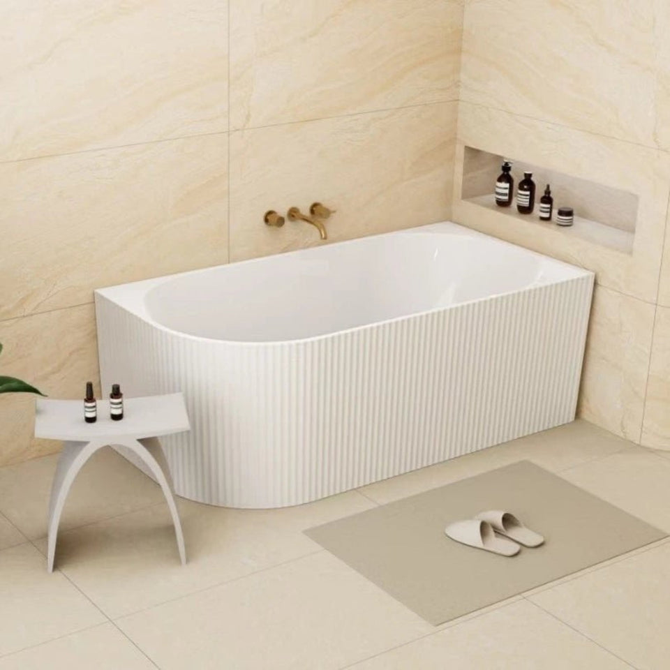 LUKKA BINGE FLUTED FREESTANDING RIGHT CORNER BATHTUB GLOSS WHITE (AVAILABLE IN 1500MM AND 1700MM)