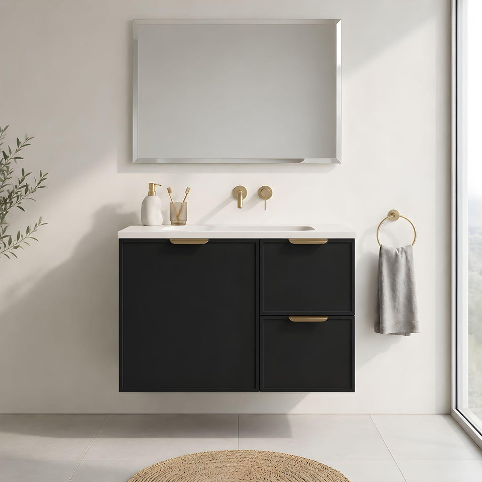 LUKKA MADURA FEDERATION MATTE BLACK 750MM SINGLE BOWL WALL HUNG VANITY