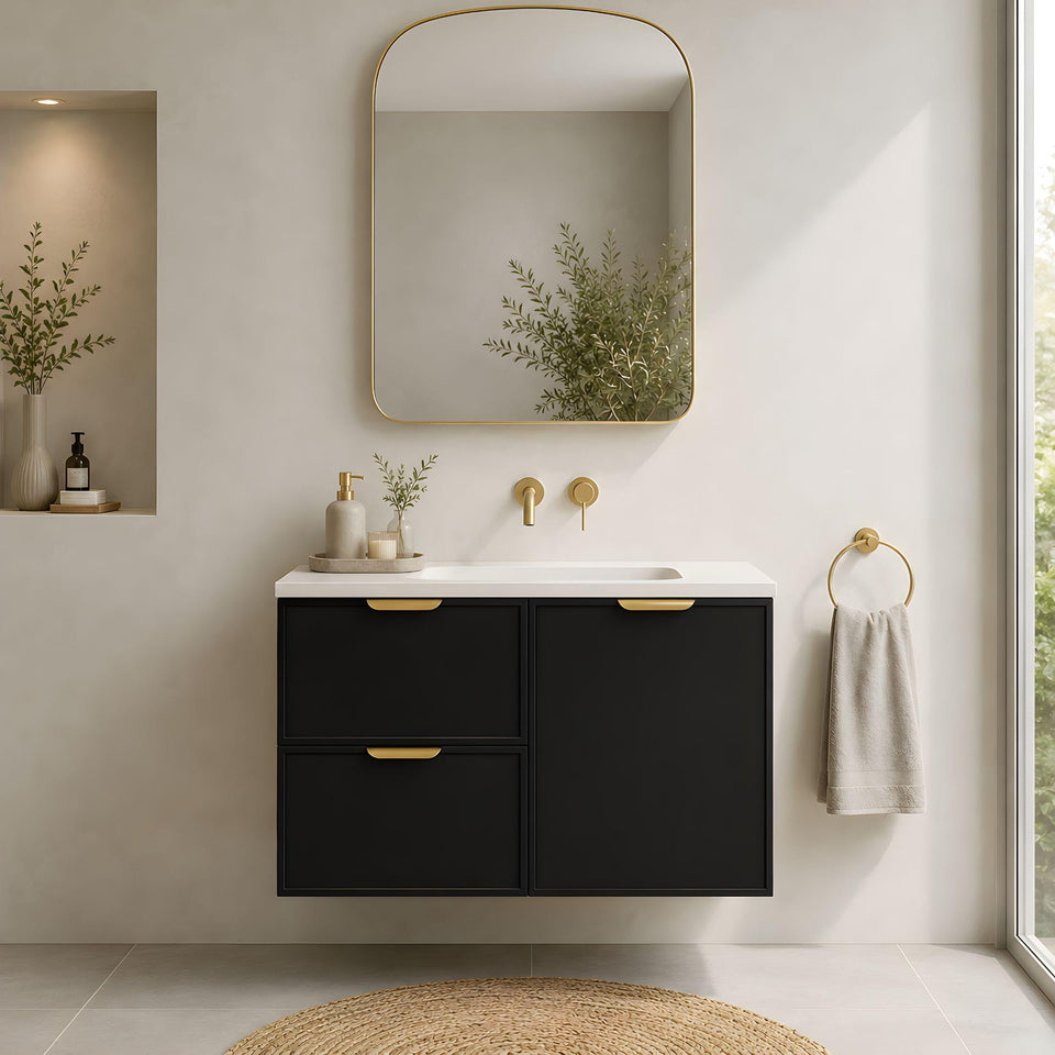 LUKKA MADURA FEDERATION MATTE BLACK 900MM SINGLE BOWL WALL HUNG VANITY (AVAILABLE IN LEFT AND RIGHT HAND DRAWER)