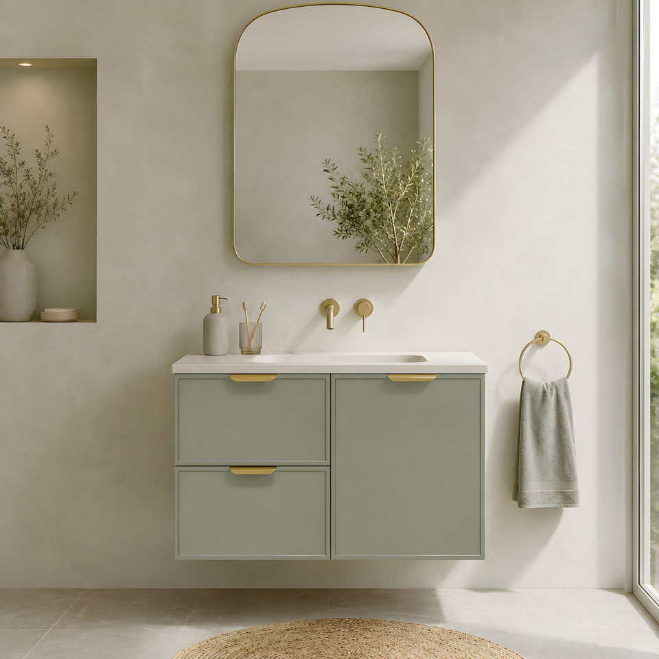 Lukka Madura Federation 900MM Single Bowl Wall Hung Vanity (Available in Left and Right Hand Drawer) - Olive Green (LK-FM94LW-OG)
