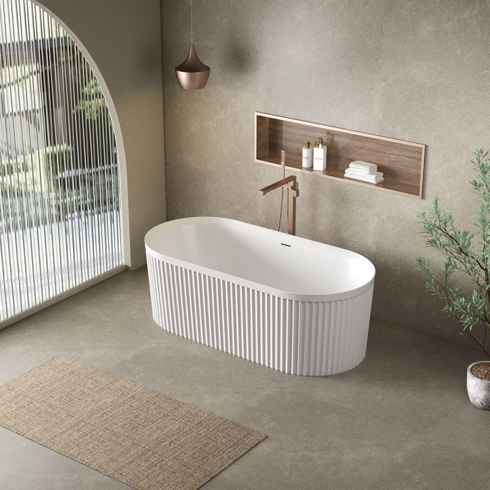 LUKKA FLORENCE FLUTED FREESTANDING BATHTUB OVERFLOW GLOSS WHITE (AVAILABLE IN 1500MM AND 1700MM)