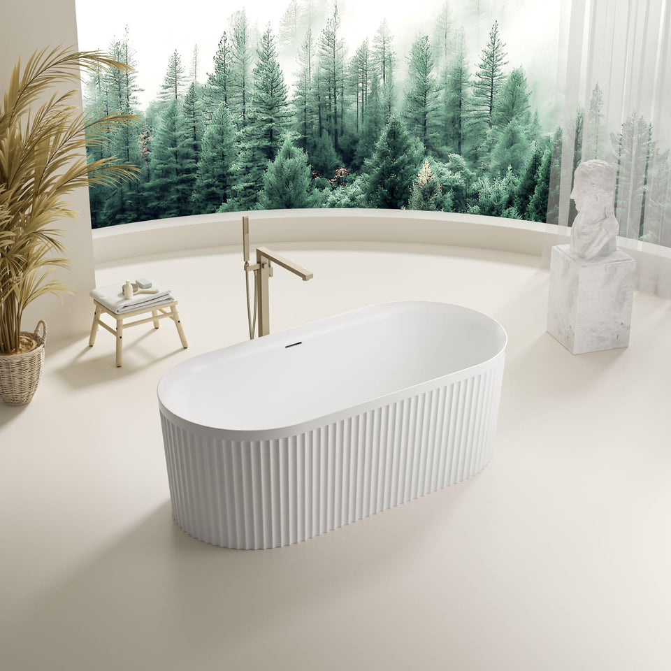 LUKKA FLORENCE FLUTED FREESTANDING BATHTUB OVERFLOW MATTE WHITE (AVAILABLE IN 1500MM AND 1700MM)