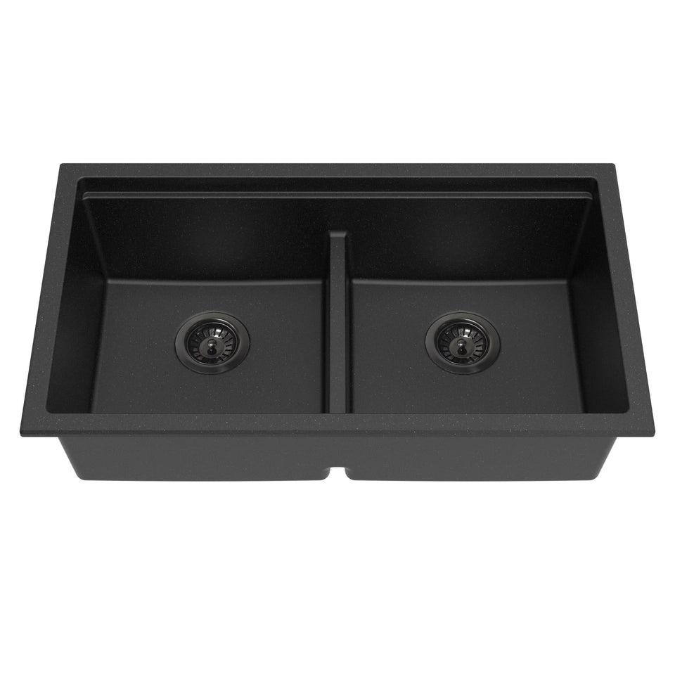 Lukka Gabrio Granite Double Bowl Sink with Drainer 825MM - Matte Black (LK-GDKS825)