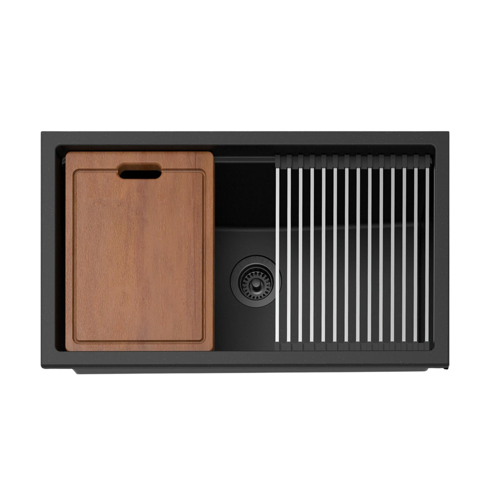 Lukka Gabrio Granite Single Bowl Sink with Drainer 825MM - Matte Black (LK-GSKS825)