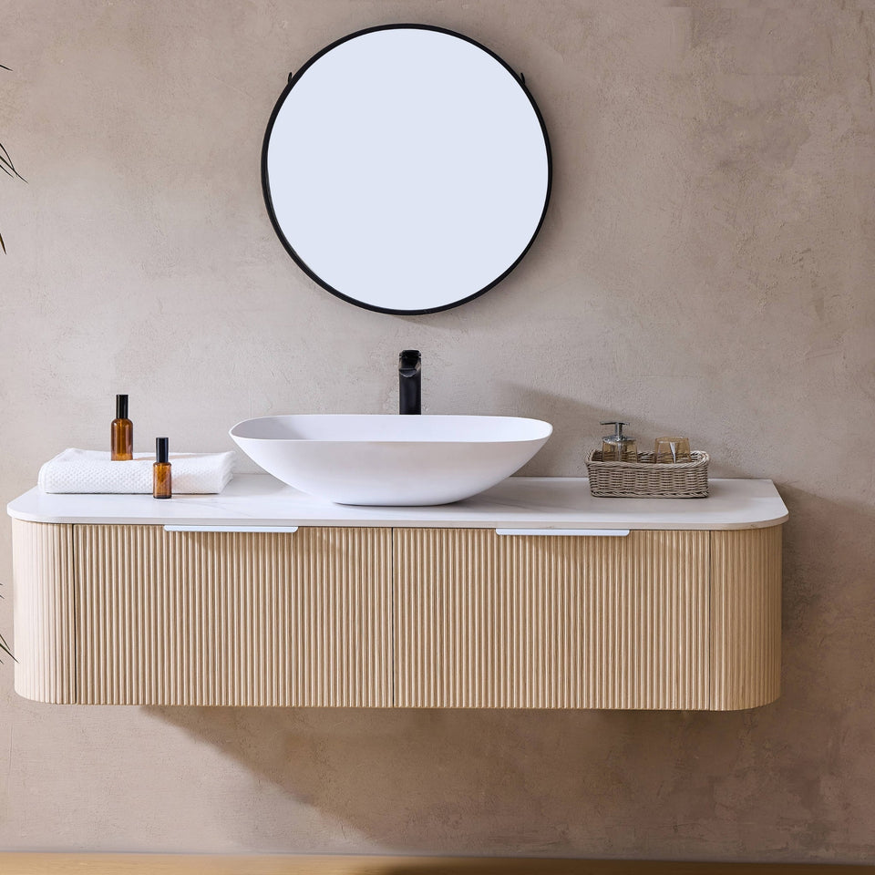 Lukka Agena Fluted Curve Single Bowl Wall Hung Vanity - Costal Oak / 1800mm (LK-MA1800W-CO)