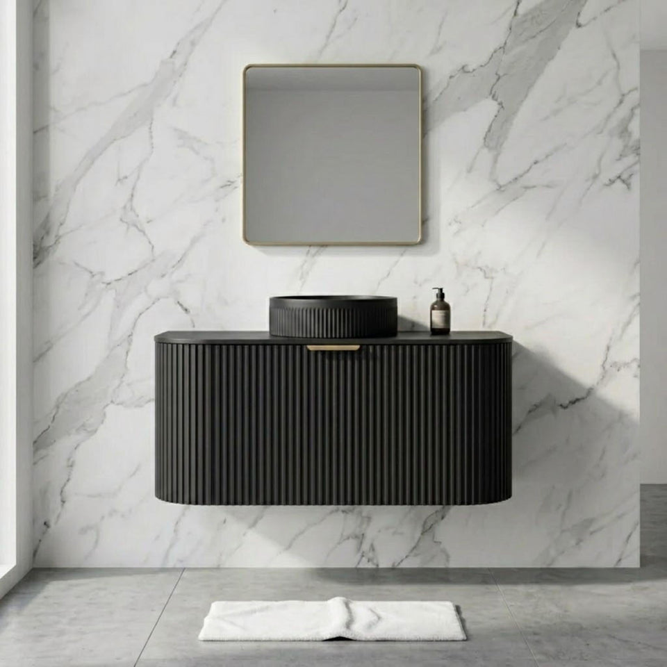Lukka Agena Modern Single Bowl Wall Hung Vanity - Matte Black / 900mm (LK-MA900W-MB)