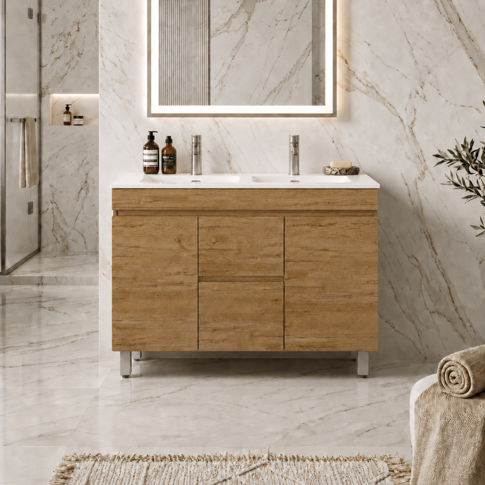 LUKKA CAMDEN MODERN PRIME OAK 1200MM DOUBLE BOWL FLOOR STANDING VANITY